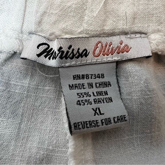 MARISSA OLIVIA tie waist linen colorblock women white joggers/size XL - Picture 7 of 7